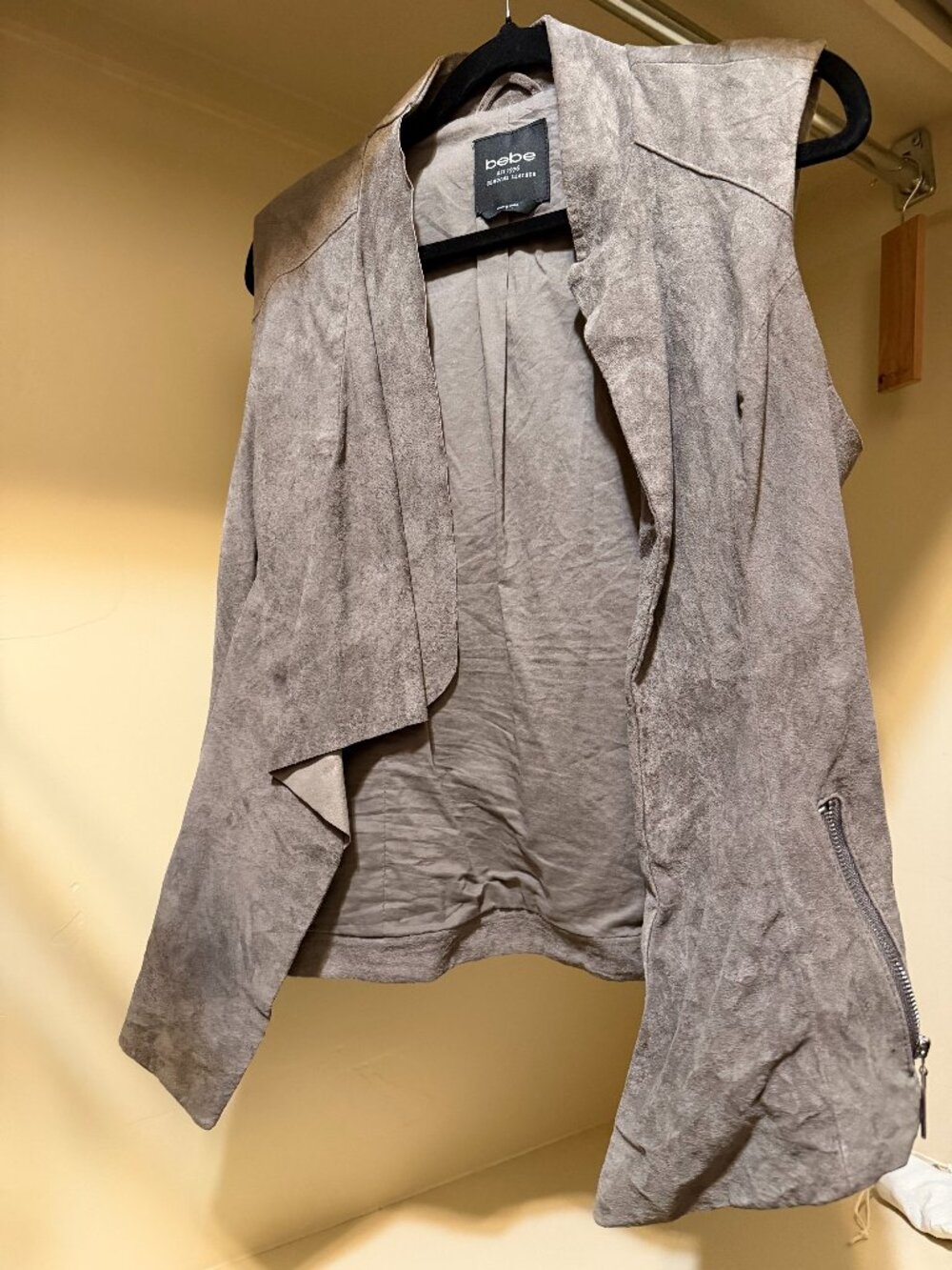Bebe Genuine Suede Leather Waterfall Vest Taupe Gray S